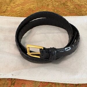 Jil Sander Black Belt with Gold Buckle